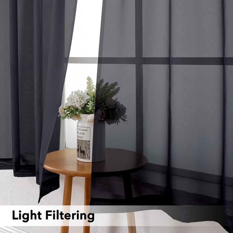 Simplebrand Black Short Sheer Curtains 45 Inch Length for Small Windows  Rod Pocket 2 Panels Set Solid Voile Drapes Window Sheer Curtains for Bedroom Bathroom Kids Room Kitchen  42x45 Inch - Image 2